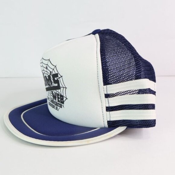 Vintage Jim's Web Tavern Hat Men's Dubuque IA 3 Stripe Mesh Trucker Cap Snapback - Picture 2 of 7